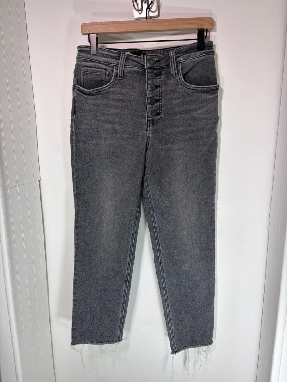 Kut from the Kloth Rachael Mom Jeans Women's 8 Gray Button Fly High Rise Raw Hem
